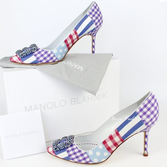 NEW MANOLO BLAHNIK Hangisi Patch Embellished Heeled Pumps - Picture 1 of 13